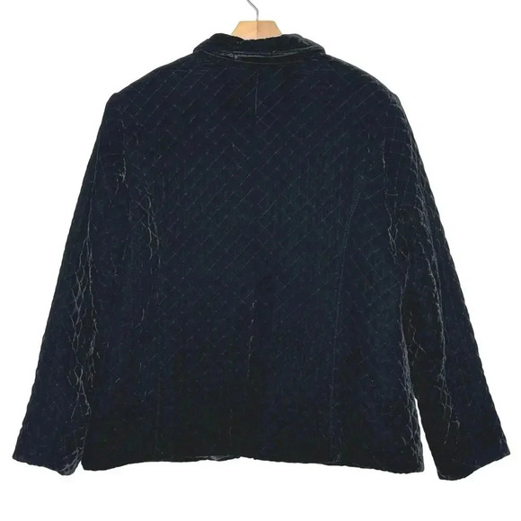 JM Collection Sz 18 Black Quilted Velvet Jacket Pockets Button Up Utility Lined - Picture 4 of 5